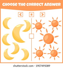 More less or equal. Compare the number. Counting game. Educational mathematical game. Math game for kids.