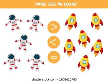 More, less or equal, compare the number of toy pyramids.