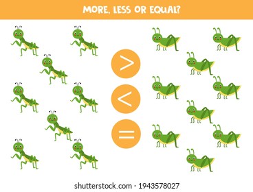 More, less or equal, compare the number of insects.