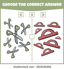 More less or equal. Compare the number. Counting game. Educational mathematical game. Math game for kids.