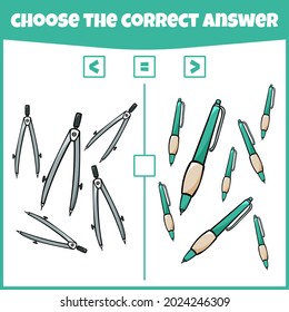More less or equal. Compare the number. Counting game. Educational mathematical game. Math game for kids.