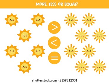 More, less or equal, compare the number of sun.