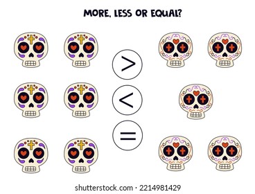 More, less or equal, compare the number of Mexican skulls.