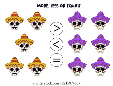 More, less or equal, compare the number of Mexican skulls.