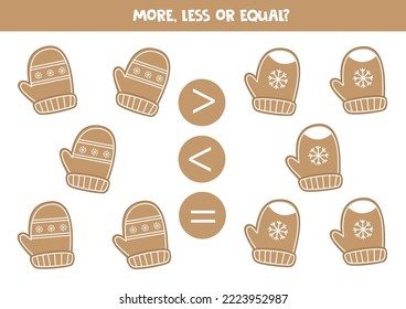 More, less or equal, compare the number of gingerbread mittens.