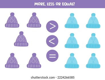 More, less or equal, compare the number of winter hats.