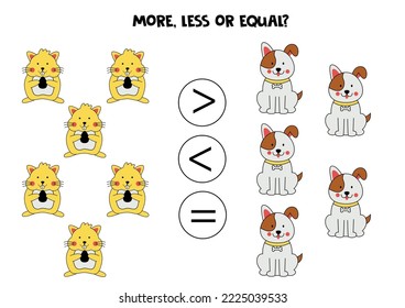 More, less or equal, compare the number of hamsters and dogs.
