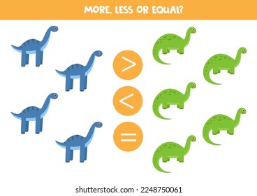 More, less or equal, compare the number of cute dinosaurs.