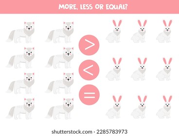 More, less or equal, compare the number of arctic foxes and arctic hares.