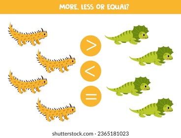More, less or equal, compare the number of lizards.