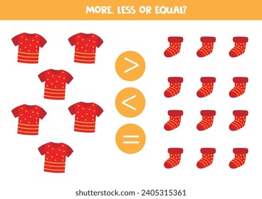 More, less or equal, compare the number of toy pyramids.