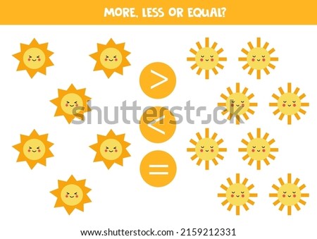 More, less or equal, compare the number of sun.