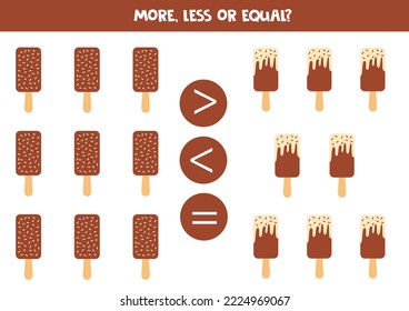 More, less or equal. Count how many ice creams.