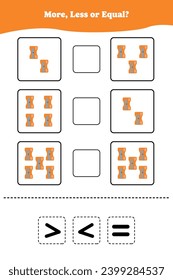 More, less or equal. Educational counting game for kids. Learning mathematic with sharpener.