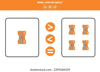 More, less or equal. Educational counting game for kids. Learning mathematic with sharpener.