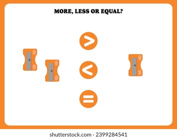 More, less or equal. Educational counting game for kids. Learning mathematic with sharpener.