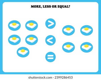 More, less or equal. Educational counting game for kids. Learning mathematic with eggs.