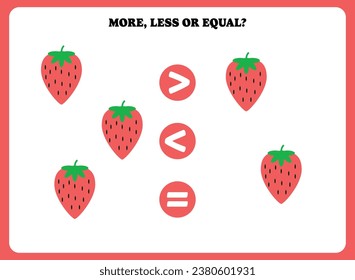 More less or equal. Educational math game for kids. Printable worksheet design for preschool, kindergarten or elementary students. Activity page for children.
