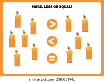 More less or equal. Educational math game for kids. Printable worksheet design for preschool, kindergarten or elementary students. Activity page for children.