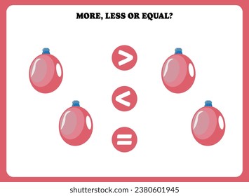 More less or equal. Educational math game for kids. Printable worksheet design for preschool, kindergarten or elementary students. Activity page for children.