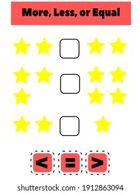 More, less, equal. Math preschool worksheet for kid.