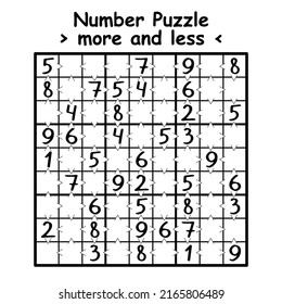 More and less sudoku game for kids and adults vector illustration