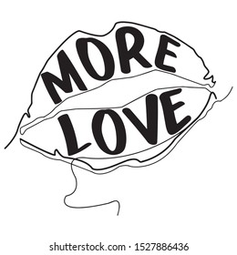 More love slogan print and lips line drawing. Fashion print idea. Textile print idea.