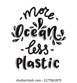 More ocean less plastic. Motivational  phrase. Vector lettering illustration.