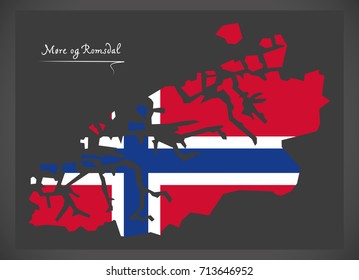 More og Romsdal map of Norway with Norwegian national flag illustration