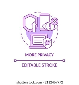 More privacy purple concept icon. Improved cyber protection from bugs. Web 3 0 abstract idea thin line illustration. Isolated outline drawing. Editable stroke. Arial, Myriad Pro-Bold fonts used