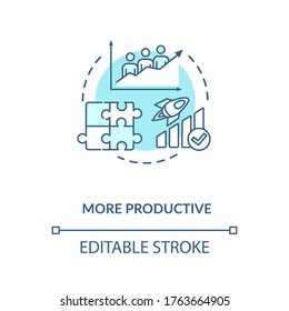 More productive turquoise concept icon. Multi ethnic group in company. Business strategy. Multi cultural team idea thin line illustration. Vector isolated outline RGB color drawing. Editable stroke