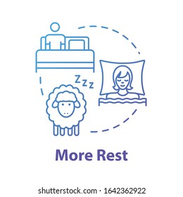 More rest concept icon. Sleep in bedroom. Personal relaxation. Comfortable nap. Count sheeps in bedroom. Asleep person idea thin line illustration. Vector isolated outline RGB color drawing