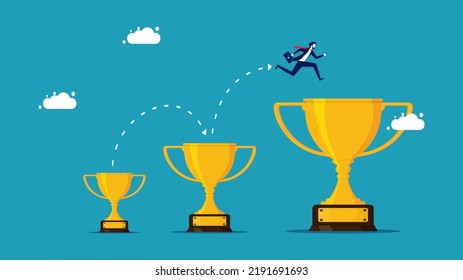 More Rewards. Businessmen Run On Bigger Trophies. Business Concept Vector