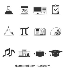 More school icon set in single color. Transparent shadows placed on layer beneath.