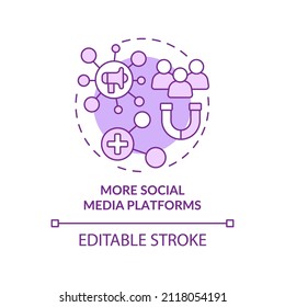 More social media platforms purple concept icon. Digital marketing trend abstract idea thin line illustration. Isolated outline drawing. Editable stroke. Arial, Myriad Pro-Bold fonts used