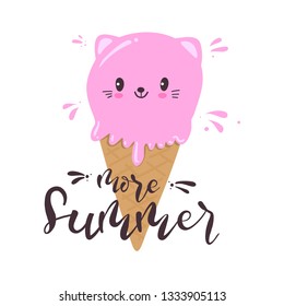 More summer. ice cream kitten. hand drawn tags and elements set for summer holiday.