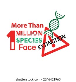 More than 1 million species face extinction typographic design. DNA icon and danger symbol as a gimmick. Vector illustration.