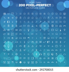 More than 200 pixel-perfect vector line icons. Fully editable and scalable