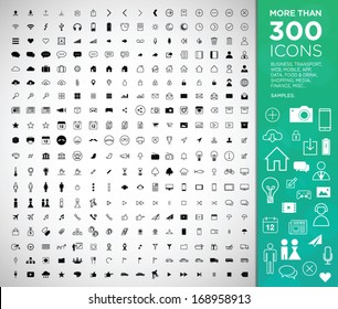 More than 300 icons: web, mobile, business, finance, travel, transport, game, app, pc