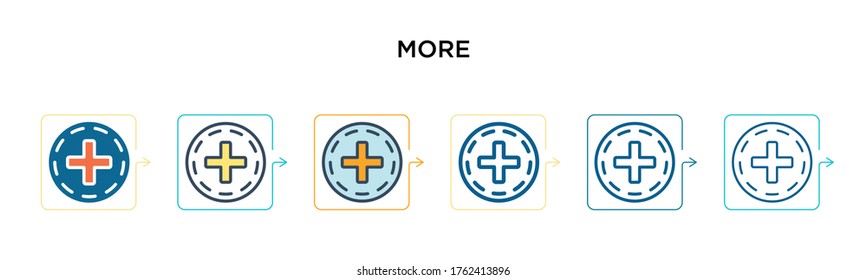 More vector icon in 6 different modern styles. Black, two colored more icons designed in filled, outline, line and stroke style. Vector illustration can be used for web, mobile, ui