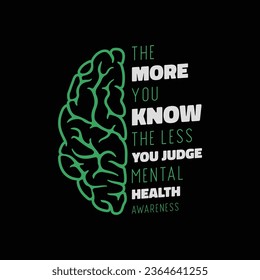 The more you know the less you judge mental health awareness t shirt design.  Inspirational quotes tshirt.