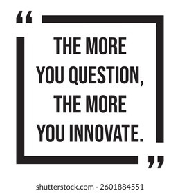 The more you question, the more you innovate, inspirational design quote, motivational quotes, typography illustration lettering quotes