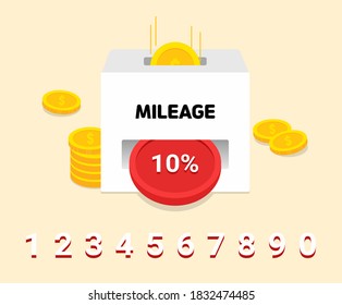 The More You Use It, The More Mileage You Earn, The Box With Discount Coins Illustration Set. Bank, Finance, Number, Event. Vector Drawing. Hand Drawn Style.