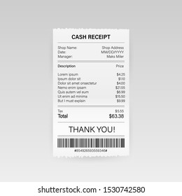 MoReceipts vector illustration of realistic payment paper bills for cash or credit card transaction. Vector illustration.bile