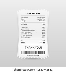 MoReceipts vector illustration of realistic payment paper bills for cash or credit card transaction. Vector illustration.bile