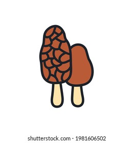 Morel icon. Vector isolated linear color icon contour shape outline. Thin line. Modern glyph design. Mushrooms. Food ingredients.