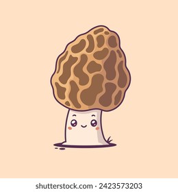 Morel mushroom kawaii cartoon character vector illustration