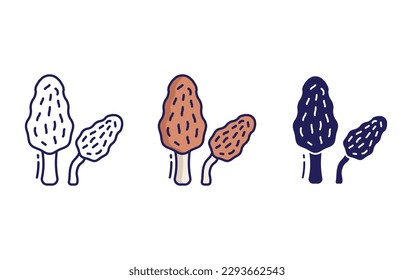 Morel Mushroom line and solid illustration icon