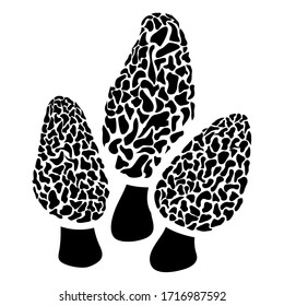 morel mushroom patch in black and white