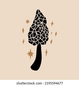 Morel witchcraft Himmelspilz, magische Tränke Zutaten. Cartoon-Doodle-Stil, Waldsymbol. Vektorgrafik und jpg-druckbares Bild, einzigartige boho-Clip-Kunstgrafik, bearbeitbar einzeln